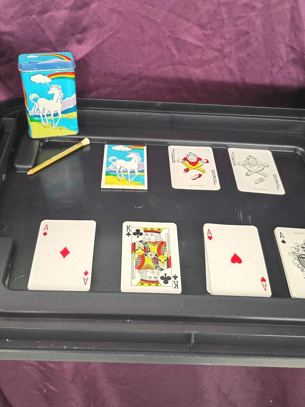 Unbranded Blue Unicorn Playing Card Tin with Matching Cards